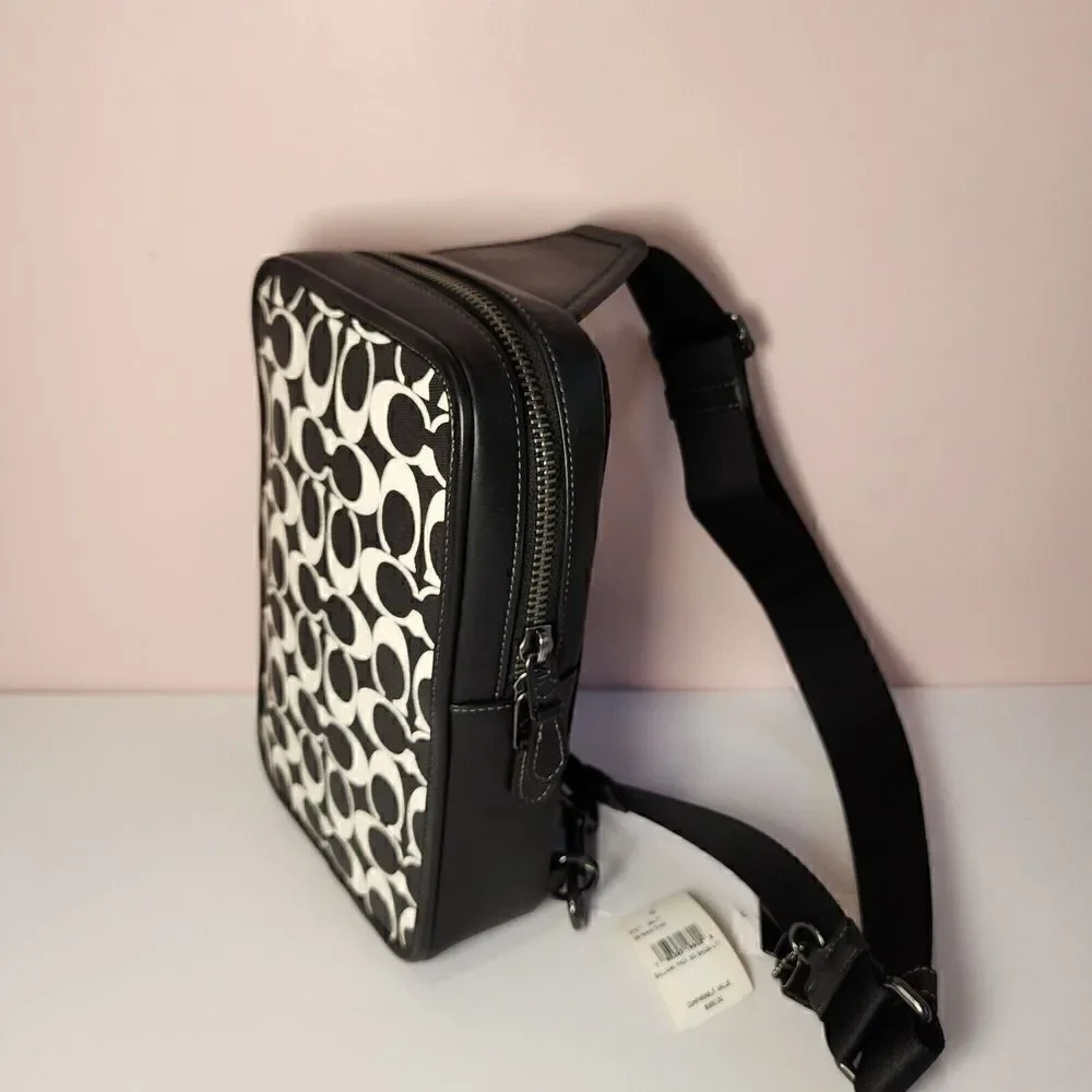 NWT Coach CP071 Sullivan Pack in Signature Canvas & Leather Black/Chalk